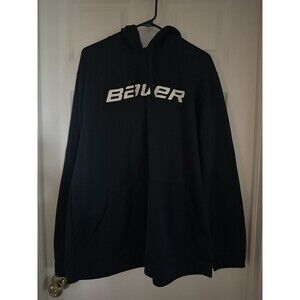 Bauer Hockey Logo Hoodie Hooded Sweatshirt Black Mens Size Large Performance